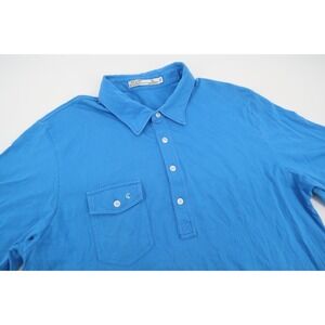 Criquet Polo Shirt Mens XL Blue Solid Golf Organic Cotton Pocket Short Sleeve